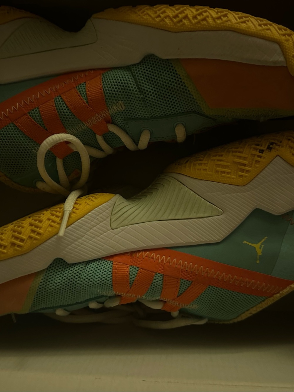 Jordan Teal, Yellow & Orange Athletic Sneakers